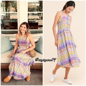 NWT, Anthropologie, Cecily Plaid Tie Neck Midi Dress